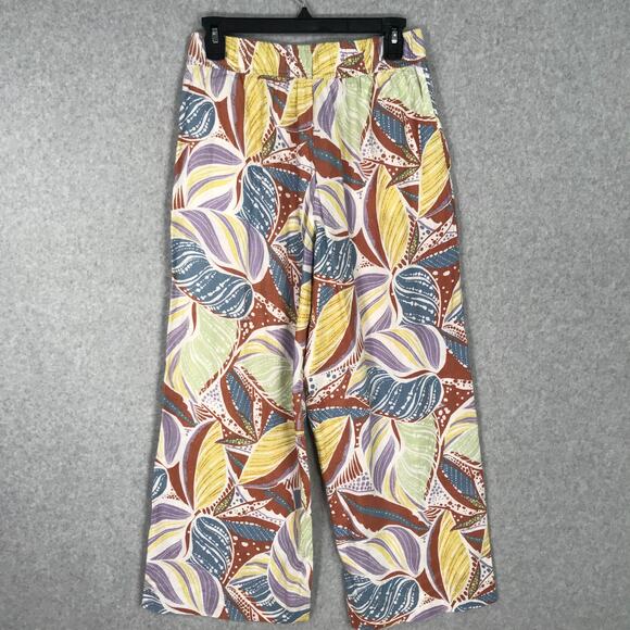 C&C California Pants Womens Medium Linen Wide Leg Crop Flowy High Rise Tropical - Picture 9 of 11